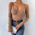 thumbnail image 1 of Wycnly Strap Tops for Women Womens Tank Tops Going out Sexy Slim Fit Cold Shoulder Corset Tops Cute Solid Long Sleeve T Shirt Ladies Long Sleeve Shirt, 1 of 7