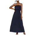 thumbnail image 1 of Wycnly Summer Dresses for Women Beach Boho Empire Waist Ruffle Swing Sexy Strapless Maxi Dresses with Belt 2025 Sleeveless Tube Top Solid Long Formal Dress Navy XL, 1 of 7