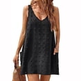 thumbnail image 1 of Wycnly Summer Dresses for Women Beach Comfy Chiffon Jacquard Loose Pocket Tank Mini Sun Dresses Sleeveless V-Neck Solid Short 2024 Casual Dress Black m Under $5, 1 of 7