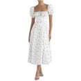 thumbnail image 1 of Wycnly Summer Dresses for Women Beach Cute Puff Sleeve Tie Front Empire Waist Slit Swing Long Sundress 2024 Short Sleeve Square Neck Floral Print Maxi Formal Dress Mint Green s, 1 of 7