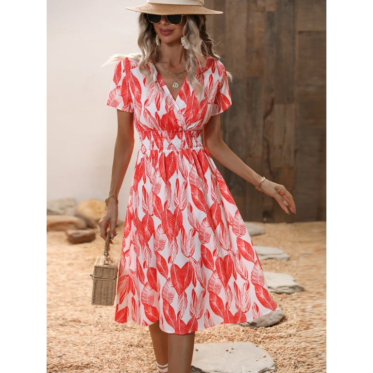 www. - Plus Size - Summer Casual Dresses V-neck Short Sleeve  Print (US 8 -16)
