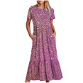 thumbnail image 1 of Wycnly Summer Dresses for Women Cocktail Dresses for Women Loose Flowy Pleated Swing Tunic Long Dresses with Pocket Women Formal Floral Print Crewneck Short Sleeve Maxi Sundresses, 1 of 5