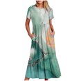thumbnail image 1 of Wycnly Summer Dresses for Women Cocktail Dresses for Women Loose Flowy Pleated Swing Tunic Maxi Dresses with Pocket Women Fashion Marbled Print Round Neck Short Sleeve Long Sundresses, 1 of 5