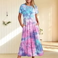 thumbnail image 1 of Wycnly Summer Dresses for Women Dresses for Women Beach Loose Pleated Swing Ruffle Hem Tunic Maxi Dress with Pocket Girls Vintage Tie-Dye Print Round Neck Short Sleeve Long Sundress, 1 of 6