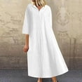 thumbnail image 1 of Wycnly Summer Dresses for Women Dresses for Women Button up Plus Size Loose Swing Cotton Linen Maxi Dress Girls Elegant Solid Lapel Elbow-Length Long Sun Dresses, 1 of 6