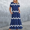 thumbnail image 1 of Wycnly Summer Dresses for Women Dresses for Women Flowy Ruffle Swing Pleated Tunic Long Dresses with Pocket Ladies Fashion Striped Print Crewneck Short Sleeve Maxi Sundress, 1 of 6