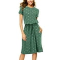 thumbnail image 1 of Wycnly Summer Dresses for Women Elastic Waist Fashion Pocket Slit Hem Midi Dresses Short Sleeve Round Neck Polka Dot Print Knee-Length 2024 Casual Dress Green s Under $5, 1 of 5