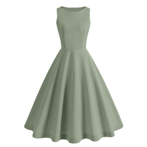 Wycnly Summer Dresses for Women Formal Dresses for Women Party Prom Empire Waist Pleated Swing Retro 1850S Midi Tank Dress Women Trendy Solid Crewneck Sleeveless Knee-Length Dresses