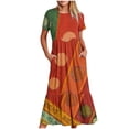 thumbnail image 1 of Wycnly Summer Dresses for Women Formal Dresses for Women Vintage Western Graphics Pleated Swing Tunic Maxi Dress with Pocket Womens Elegant Ethnic Style Print Crewneck Short Sleeve Long Sun Dress, 1 of 4