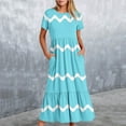thumbnail image 1 of Wycnly Summer Dresses for Women Summer Dresses for Women Loose Flowy Pleated Ruffle Swing Tunic Maxi Dress with Pocket Girls Casual Striped Print Round Neck Short Sleeve Long Sundress, 1 of 6