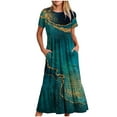 thumbnail image 1 of Wycnly Summer Dresses for Women Dresses for Women Loose Pocket Flowy Pleated Swing Maxi Dresses Ladies Casual Marbled Print Round Neck Short Sleeve Long Sundresses, 1 of 5