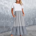 thumbnail image 1 of Wycnly Summer Dresses for Women Maxi Dress for Women Beach Loose Flowy Pleated Ruffle Swing Long Sundress with Pocket Women Vintage Color Block Round Neck Short Sleeve Maxi Sundresses, 1 of 5