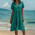 thumbnail image 1 of Wycnly Summer Dresses for Women Maxi Dress for Women Button Down Loose Flowy Ruffle Swing Maxi Dress with Pocket Ladies Casual Solid V-Neck Short Sleeve Long Sun Dress, 1 of 6