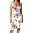 thumbnail image 1 of Wycnly Summer Dresses for Women Night Party Club Sexy Basic Bodycon Tank Knee-Length Dresses Sleeveless Round Neck Floral Midi 2024 Casual Dress Green l Under $5, 1 of 4