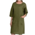 thumbnail image 1 of Wycnly Summer Dresses for Women Plus Size Casual Solid Pocket Soft Cotton Linen Long Dresses 2025 3/4 Sleeve Round Neck Plain Maxi Formal Dress Army Green m, 1 of 6