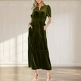 thumbnail image 1 of Wycnly Summer Dresses for Women Sundresses for Women Party Comfy Gold Velvet Elastic Waist Pleated Swing Pocket Dress Ladies Elegant Solid V-Neck Short Sleeve Long Dresses, 1 of 6