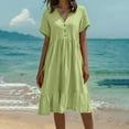 thumbnail image 1 of Wycnly Summer Dresses for Women Sundresses for Women Button Down Loose Flowy Ruffle Swing Maxi Dress with Pocket Girls Fashion Solid V-Neck Short Sleeve Long Sun Dress, 1 of 6