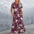 thumbnail image 1 of Wycnly Summer Dresses for Women Sundresses for Women Loose Flowy Pleated Swing A Line Long Dress with Pocket Ladies Trendy Floral Print Crewneck Short Sleeve Maxi Sundress, 1 of 5