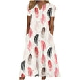 thumbnail image 1 of Wycnly Summer Dresses for Women Trendy Plus Size Loose Swing Tunic Sundresses with Pocket 2025 Short Sleeve V-Neck Feather Print Long Formal Dress Pink l, 1 of 4