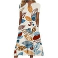 thumbnail image 1 of Wycnly Summer Dresses for Women Trendy Plus Size Loose Swing Tunic Sundresses with Pocket 2025 Short Sleeve V-Neck Feather Print Long Formal Dress Yellow XXL, 1 of 4
