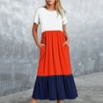 thumbnail image 1 of Wycnly Summer Dresses for Women Wedding Guest Dresses for Women Beach Loose Flowy Pleated Ruffle Swing Long Sundress with Pocket Women Formal Color Block Round Neck Short Sleeve Maxi Sundress, 1 of 5