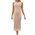 thumbnail image 1 of Wycnly Summer Dresses for Women Womens Dresses Party Club Slim Fit Soft Knitted Bodycon Dress Womens Trendy Striped Print Round Neck Sleeveless Long Sun Dress, 1 of 5