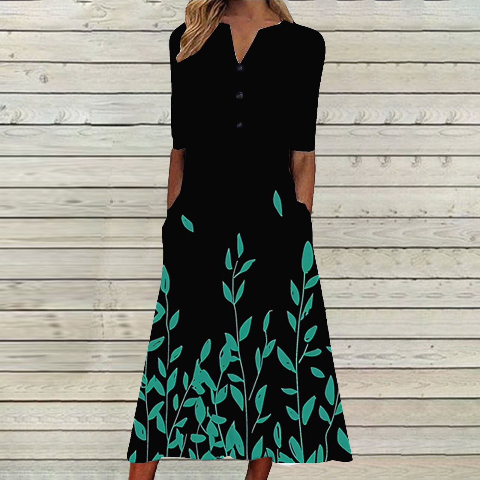 Wavlynn Green Cotton-Blend V-Neck Plus-Size Summer Dress for Women With Relaxed Fit and Pockets main image 1