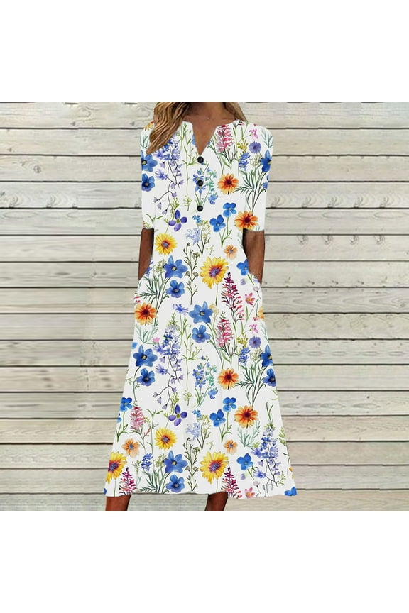 Summer Dresses for Women Casual Pocket Button Down Plus Size Tunic Dresses Elbow-Length V-Neck Camouflage Long Sun Dress Pink m