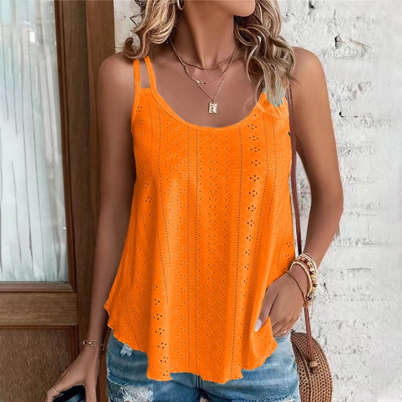 Wycnly Summer Saving Cami Tops for Women Tank Tops Women Loose Lightweight Hollow out Spaghetti Strap Shirt 2024 Fashion Solid Sleeveless T Shirts Girls Sleeveless Shirt