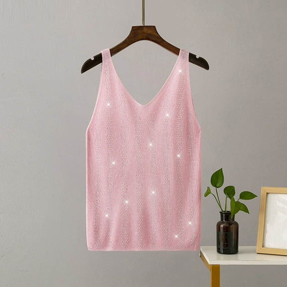 Wycnly Camisole Top for Women Summer Tops Party Club Going out Loose Lightweight Sparky Tank Top Fashion Solid Sleeveless Tops Ladies Sleeveless Shirt