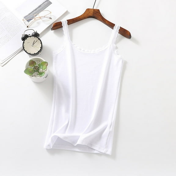 Wycnly Summer Saving Camisole for Women White Tank Top Plus Size Breathable Comfy Spaghetti Strap Tops Casual Solid Sleeveless Tee Tops Girls Sleeveless Shirt