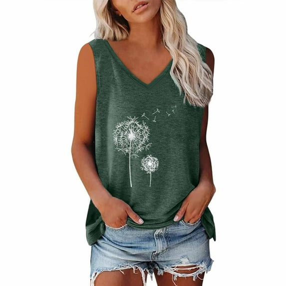 Wycnly Summer Saving Tank Top for Women Gym Tops for Women Breathable Lightweight Loose Sports Workout Tank Tops Fashion Dandelion Print Sleeveless Top Girls Sleeveless Shirt