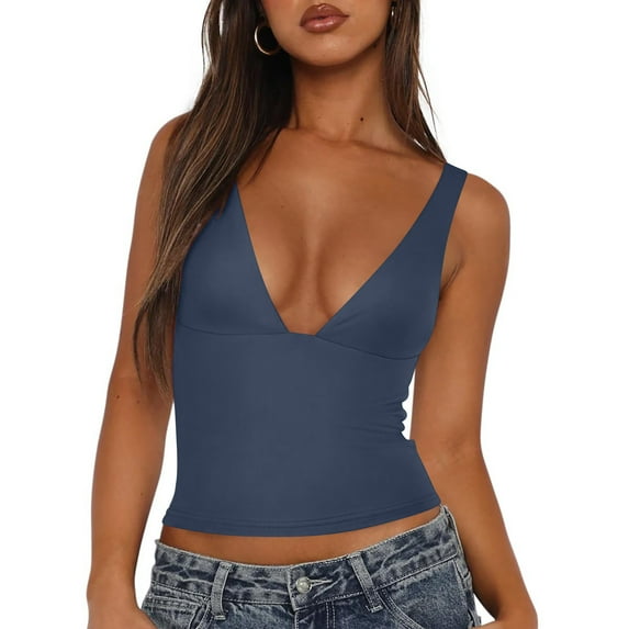 Wycnly Summer Saving Tank Top for Women Gym Tops for Women Going out Deep V Neck Slim Fit Tunic Tops Cute Solid Sleeveless Top Ladies Sleeveless Shirt