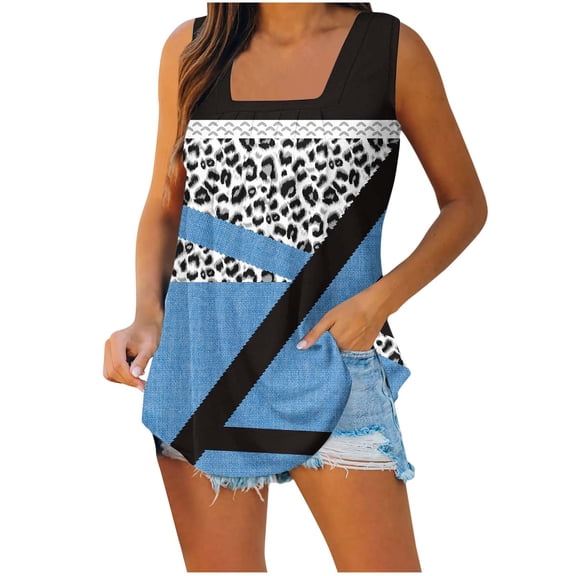 Wycnly Tank Top for Women Gym Tops for Women Loose Comfy Breathable Pleated Swing Tank Blouses Casual Leopard Print Sleeveless Tees Girls Sleeveless Shirt