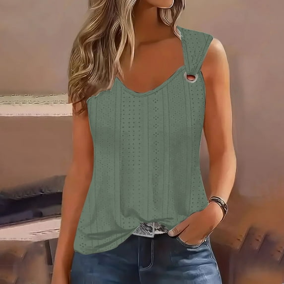Wycnly Tank Top for Women Sleeveless Tops for Women Lightweight Comfy Hollowed Tunic Blouses Trendy Solid Sleeveless Shirt Ladies Sleeveless Shirt