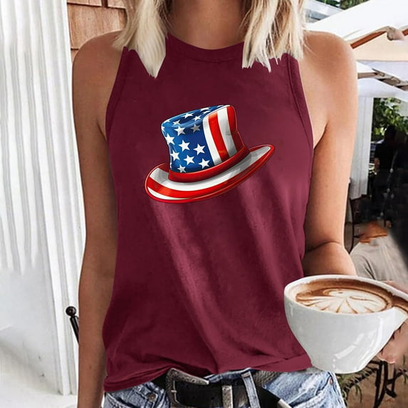 Wycnly Summer Saving Tank Top for Women Summer Tops Basic Fit Patriotic 4th of July Tank Tops Trendy Independence Day Graphics Sleeveless Shirt Girls Sleeveless Shirt