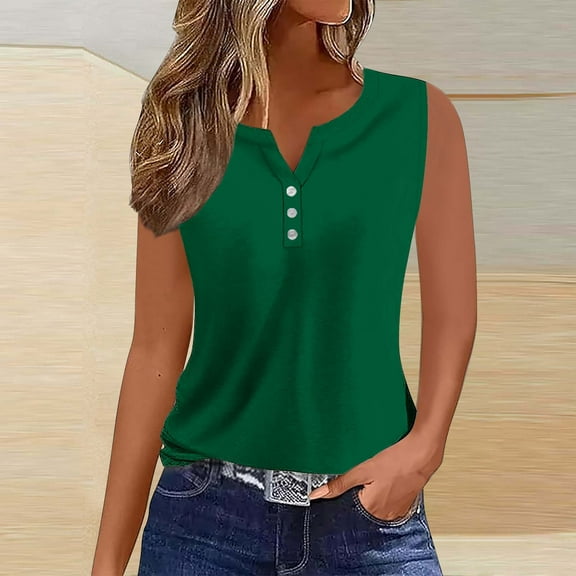 Wycnly Summer Saving Tank Top for Women Summer Tops Button up Sports Breathable Slim Henley Shirts Tunic Trendy Solid Sleeveless T-shirt Girls Sleeveless Shirt