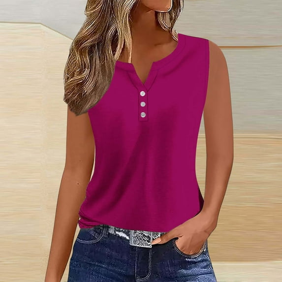 Wycnly Summer Saving Tank Top for Women Summer Tops for Women 2024 Button up Sports Breathable Slim Henley Shirts Tunic Cute Solid Sleeveless Shirts Girls Sleeveless Shirt