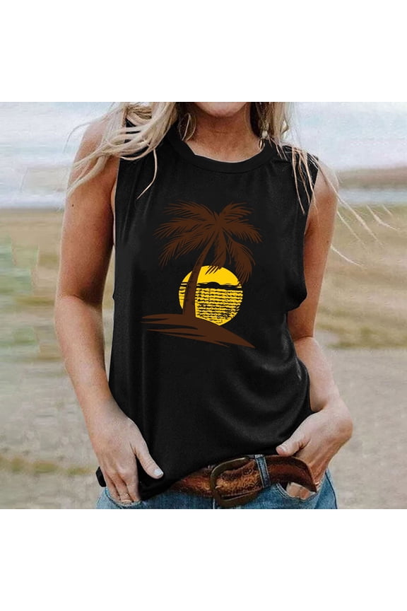 Tank Top for Women Tank Top Summer Hawaiian Vacation Loose Comfy Tank Tops Fashion Coconut Tree Print Sleeveless Tee Tops Girls Sleeveless Shirt