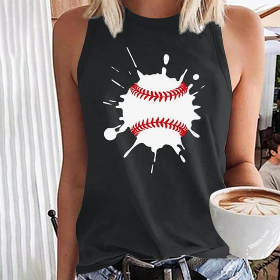 Wycnly Summer Saving Tank Top for Women Tank Tops Basic Fit Breathable Comfy Tank Shirts Casual Baseball Print Sleeveless Top Girls Sleeveless Shirt