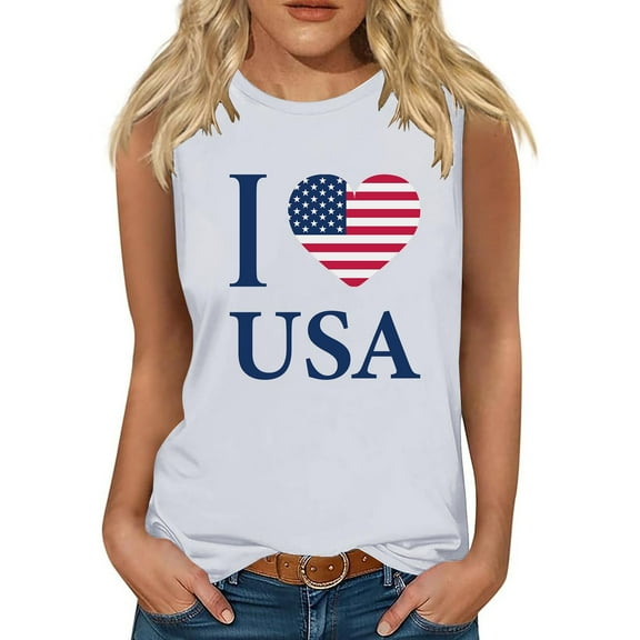 Wycnly Tank Top for Women Tank Tops Comfy Loose Fourth of July Patriotic Shirts Cute Independence Day Print Sleeveless Top Girls Sleeveless Shirt