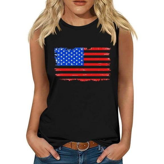 Wycnly Tank Top for Women Tank Tops Independence Day Loose Patriotic Fourth of July Shirts Cute US Flag Print Sleeveless Blouses Ladies Sleeveless Shirt