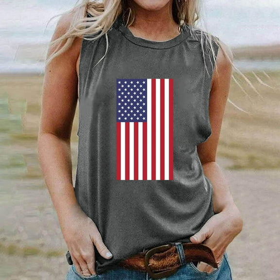 Wycnly Tank Top for Women Womens Summer Tops Loose Comfy Patriotic 4th of July Tops 2025 Fashion Independence Day Graphics Sleeveless Top Girls Sleeveless Shirt