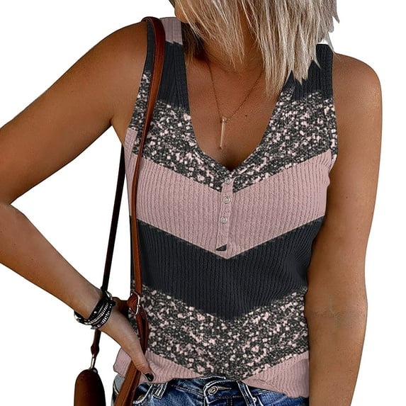 Wycnly Tank Top for Women Womens Workout Tops Plus Size Button up Slim Knitted Ribbed Tank Tops Trendy Color Patchwork Sleeveless T Shirts Girls Sleeveless Shirt
