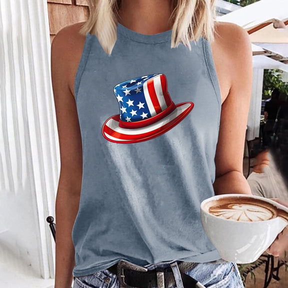 Wycnly Summer Saving Tank Top for Women Gym Tops for Women Basic Fit Patriotic 4th of July Tank Tops 2024 Casual Independence Day Graphics Sleeveless Shirts Ladies Sleeveless Shirt