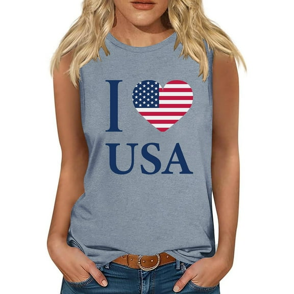 Wycnly Summer Saving Tank Top for Women Summer Tops for Women Comfy Loose Fourth of July Patriotic Shirts Casual Independence Day Print Sleeveless Tops Girls Sleeveless Shirt