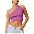 thumbnail image 1 of Wycnly Summer Tank Tops Plain Slash Neck Sleeveless T Shirts for Women Ladies Solid One Shoulder Knitted Ribbed Cropped Tops Vest Pink xs Clearance Under $5, 1 of 5