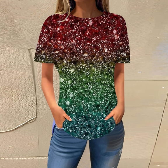 Wycnly Summer Tops for Women Cute Tops for Women Plus Size Lightweight Comfy Going out Tunic Tops Casual Gradient Blouses Girls Crewneck Short Sleeve Tunic Top