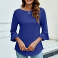 thumbnail image 1 of Wycnly Summer Tops for Women Going Out Tops for Women Flared Sleeve Plus Size Lightweight Comfy Pullover Blouses Trendy Solid Shirt Girls Round Neck 3/4 Sleeve Tunic Top, 1 of 7