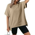 thumbnail image 1 of Wycnly Summer Tops for Women Summer Tops for Women Breathable Loose Irregular Hem Oversized Pullover Top Trendy Solid T Shirts Ladies Crewneck Short Sleeve T-Shirts, 1 of 7